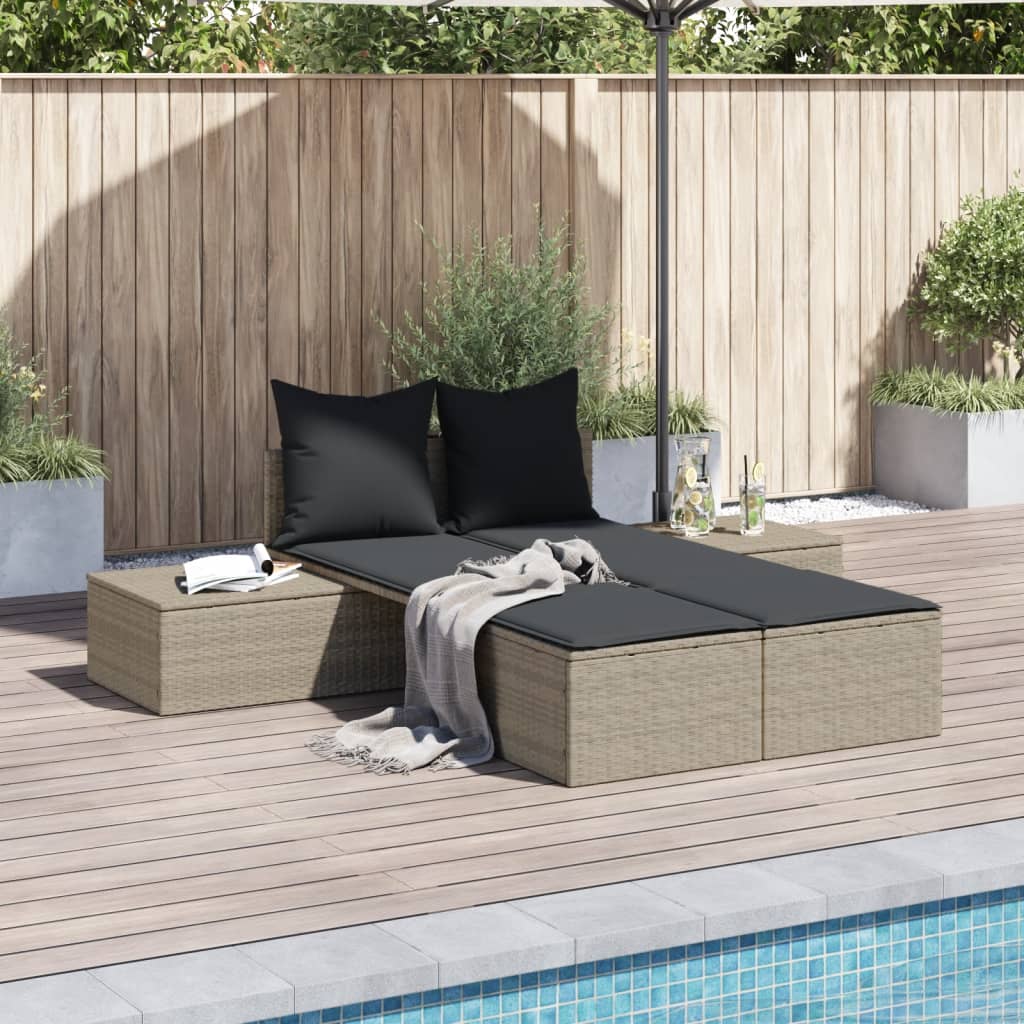 Doppel-Sonnenliege Mit Kissen Poly Rattan