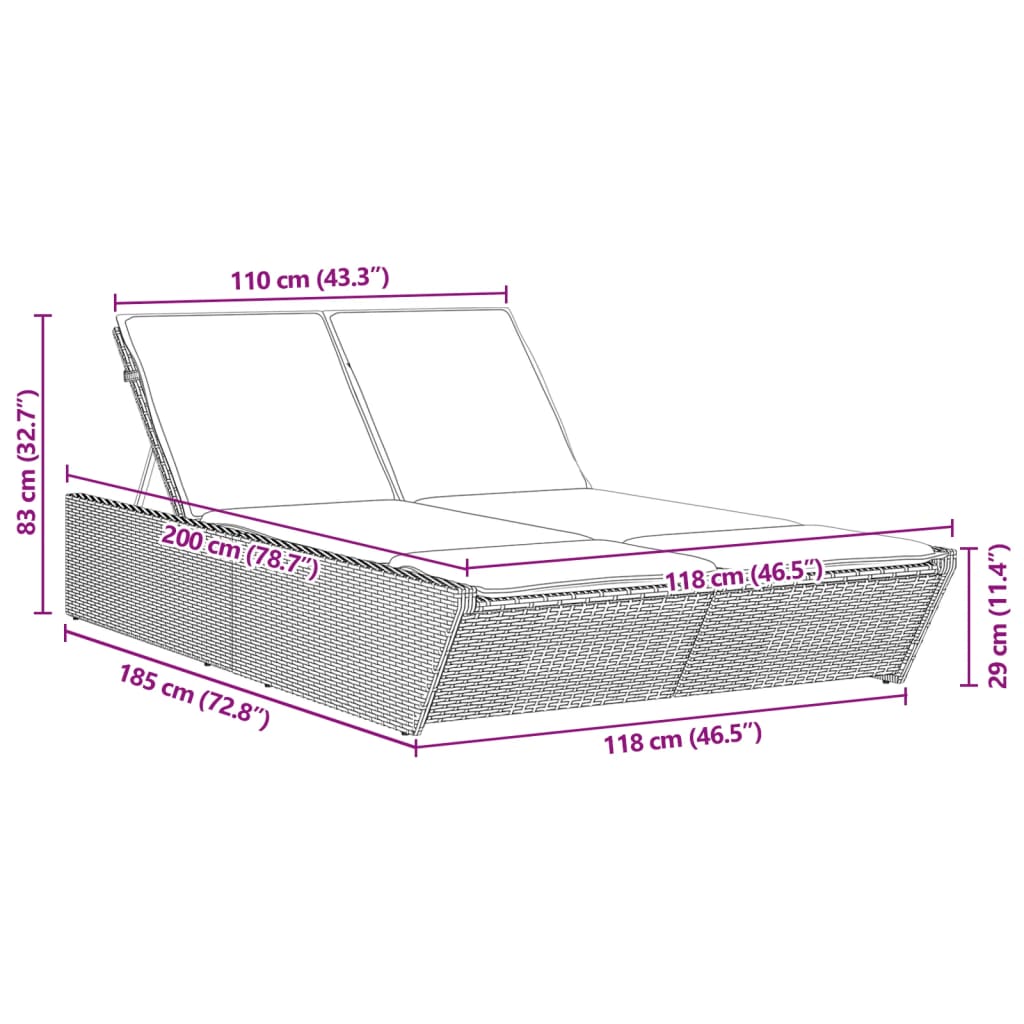 Doppel-Sonnenliege Mit Kissen Poly Rattan