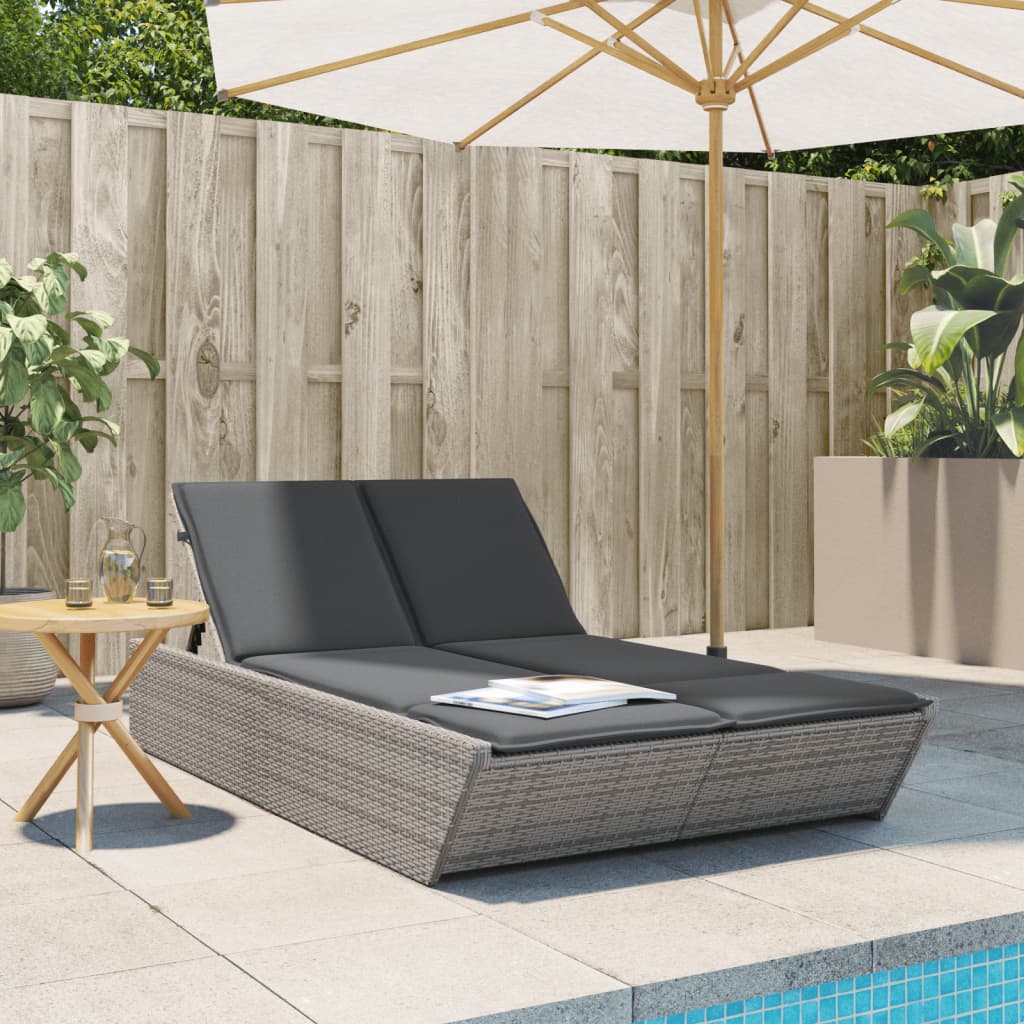 Doppel-Sonnenliege Mit Kissen Poly Rattan