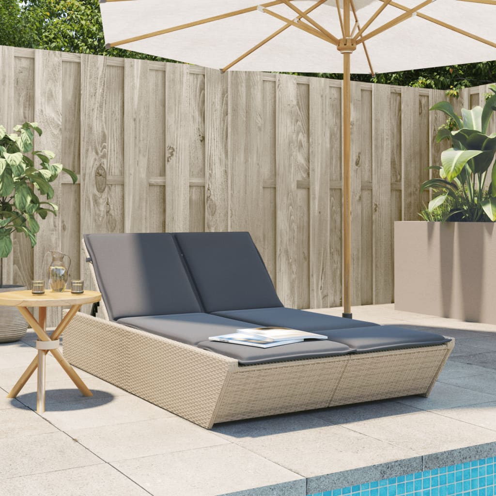 Doppel-Sonnenliege Mit Kissen Poly Rattan