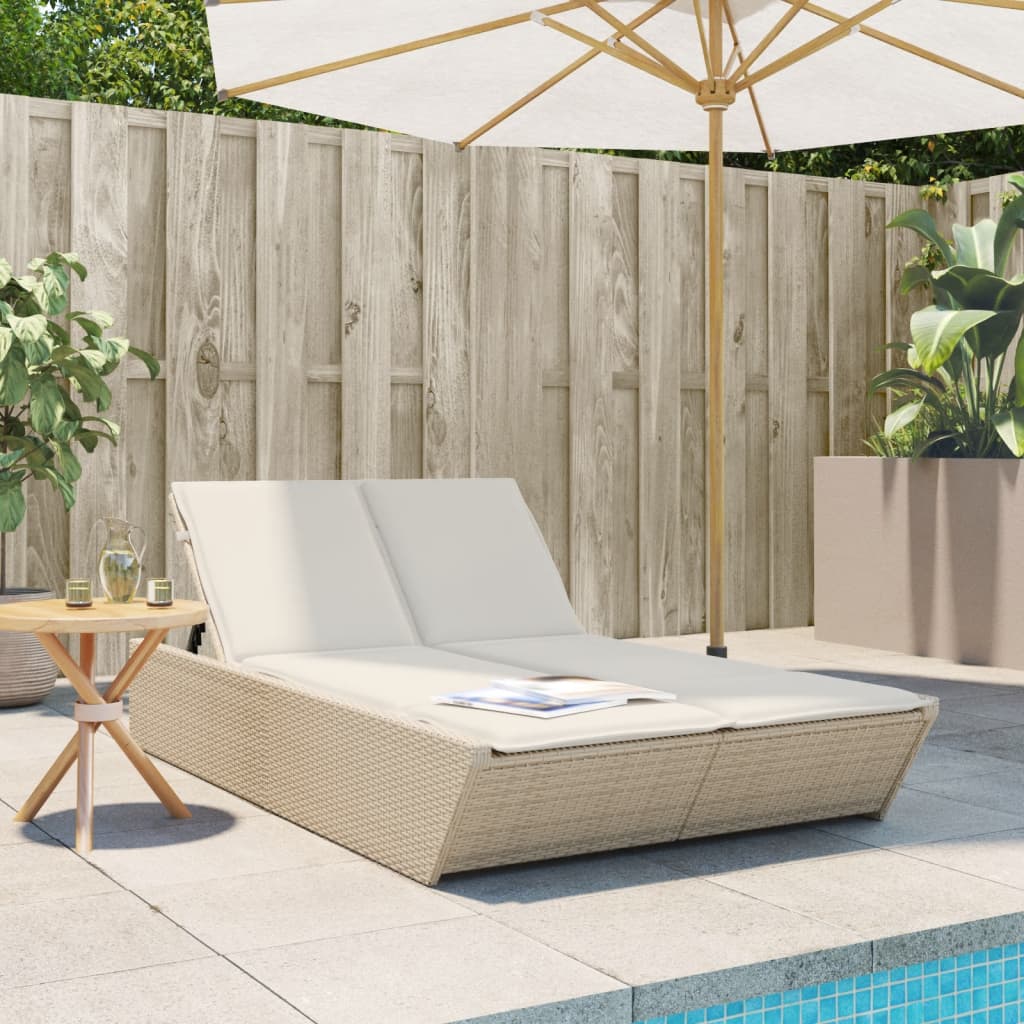 Doppel-Sonnenliege Mit Kissen Poly Rattan