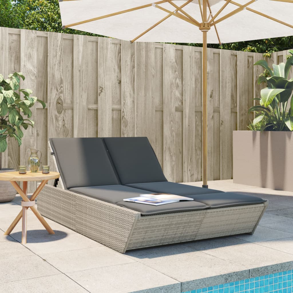 Doppel-Sonnenliege Mit Kissen Poly Rattan