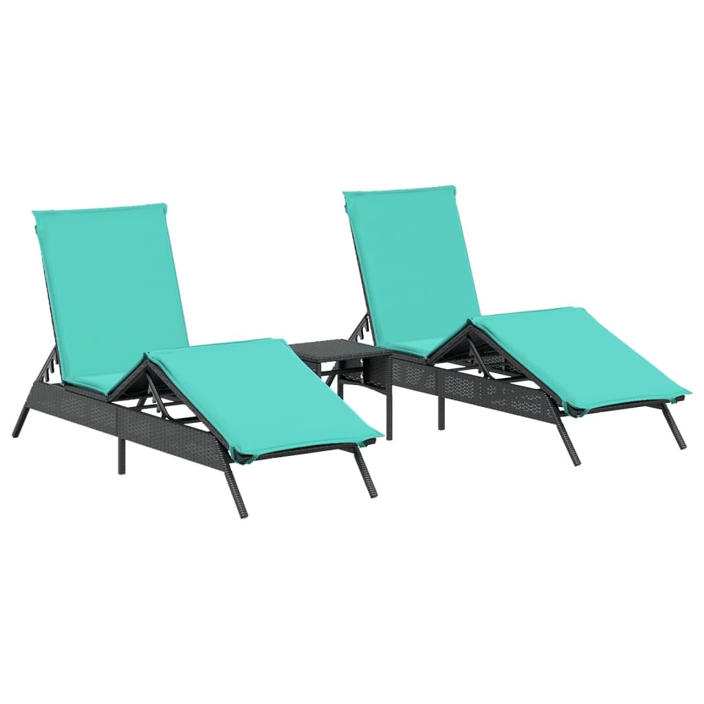 Sonnenliegen 2 Stk. Mit Tisch Poly Rattan