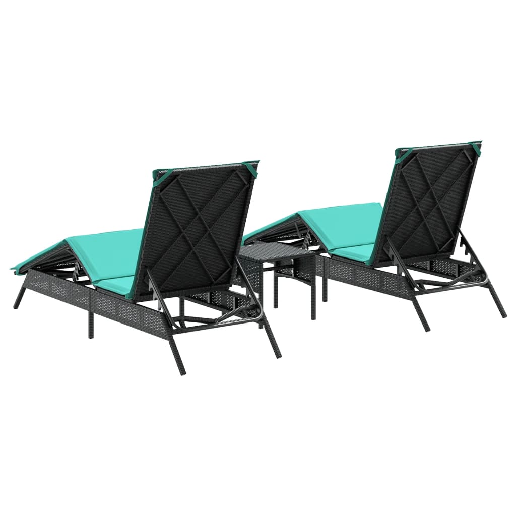 Sonnenliegen 2 Stk. Mit Tisch Poly Rattan