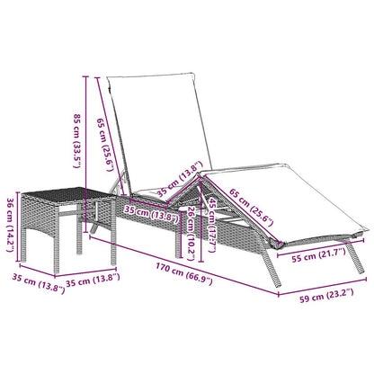 Sonnenliegen 2 Stk. Mit Tisch Poly Rattan