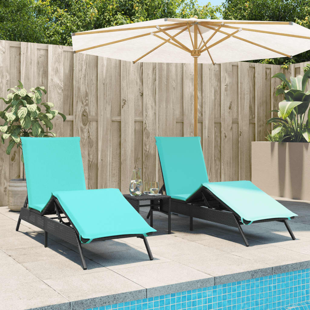 Sonnenliegen 2 Stk. Mit Tisch Poly Rattan