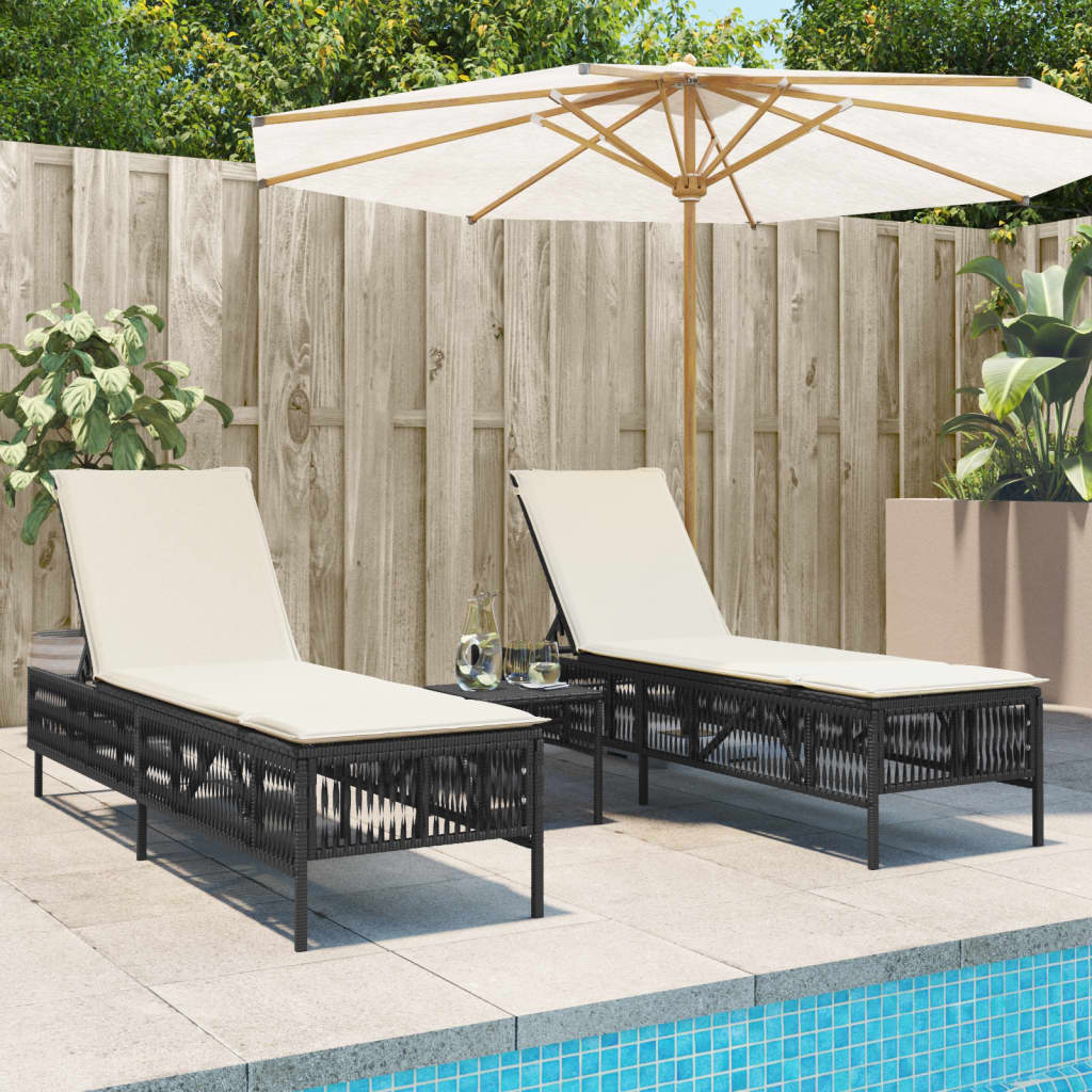 Sonnenliegen 2 Stk. Mit Tisch Poly Rattan