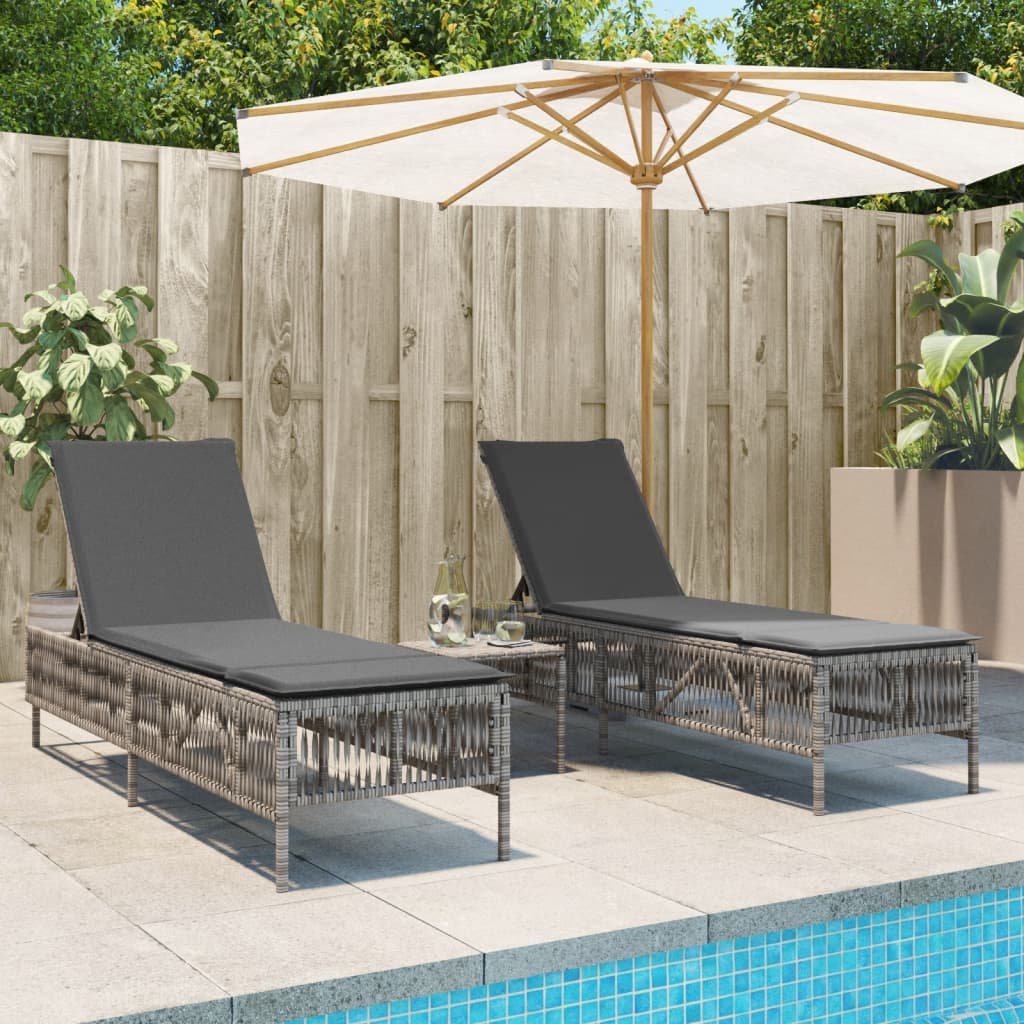 Sonnenliegen 2 Stk. Mit Tisch Poly Rattan