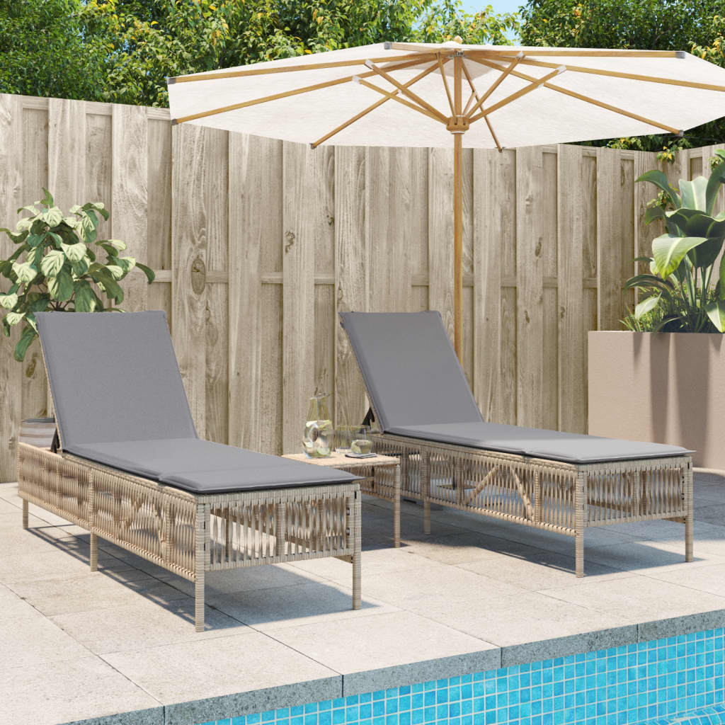 Sonnenliegen 2 Stk. Mit Tisch Poly Rattan