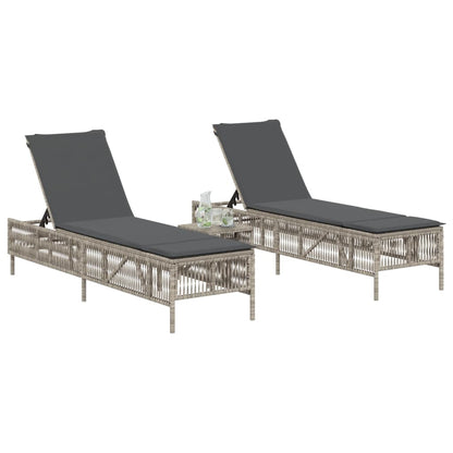 Sonnenliegen 2 Stk. Mit Tisch Poly Rattan