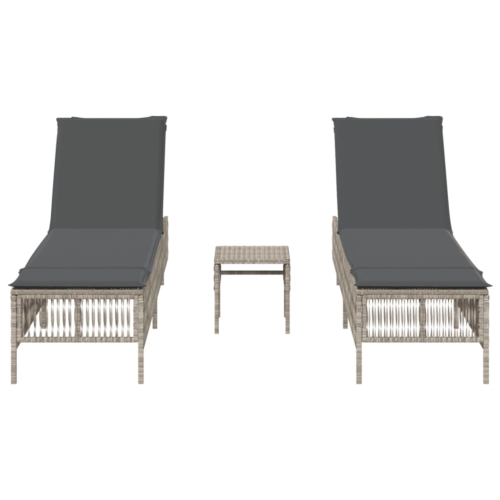 Sonnenliegen 2 Stk. Mit Tisch Poly Rattan