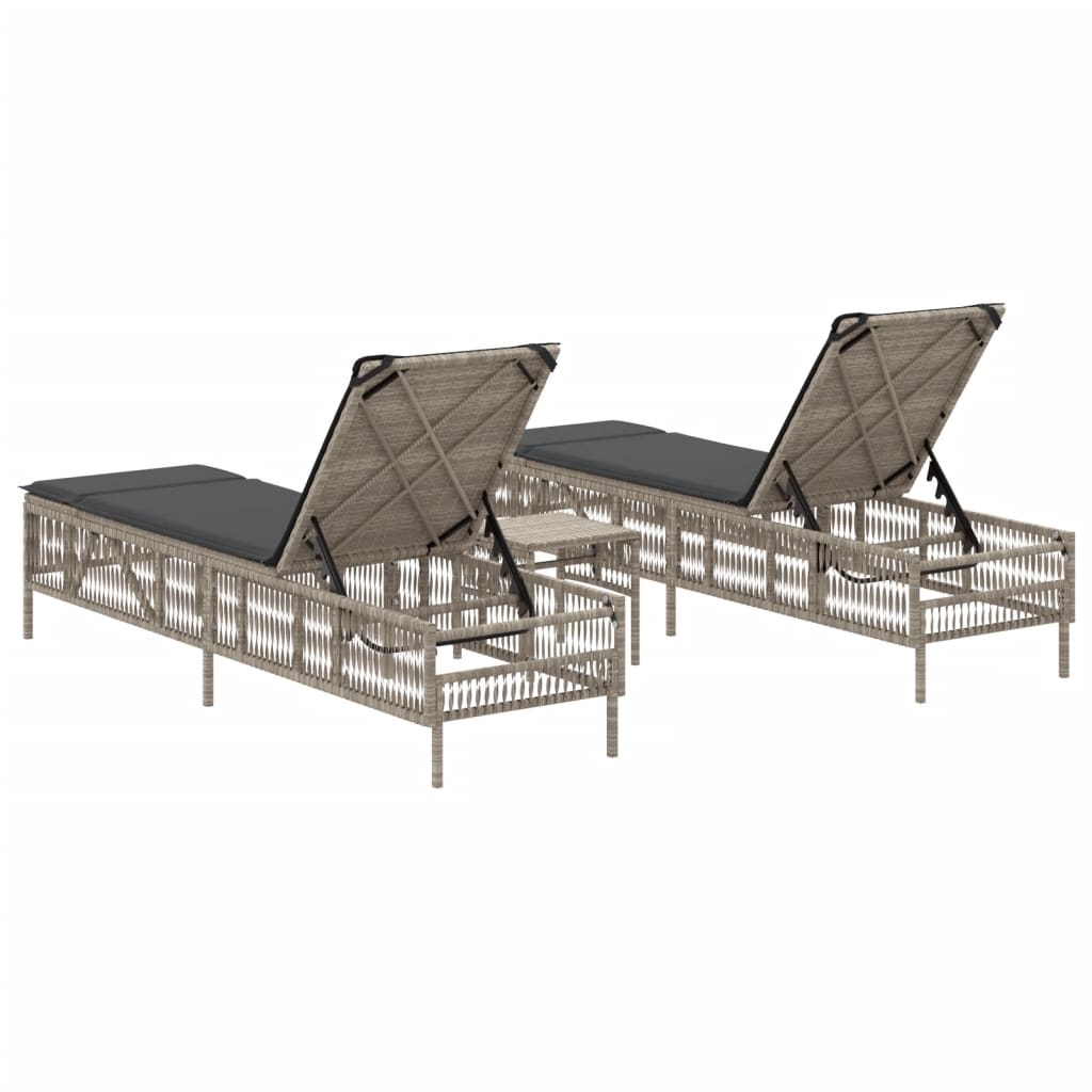 Sonnenliegen 2 Stk. Mit Tisch Poly Rattan