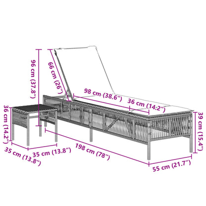 Sonnenliegen 2 Stk. Mit Tisch Poly Rattan