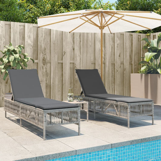 Sonnenliegen 2 Stk. Mit Tisch Poly Rattan