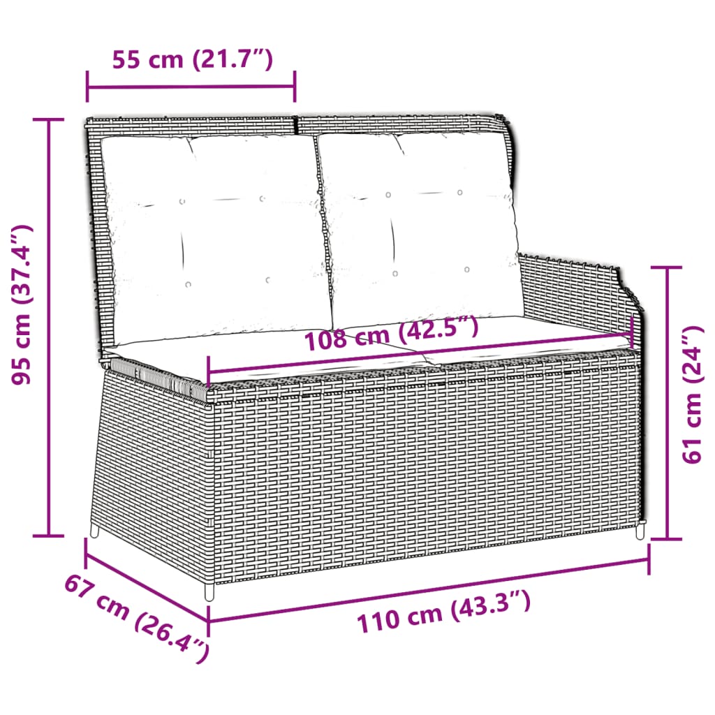 Gartenbank Verstellbar Mit Kissen Grau Poly Rattan