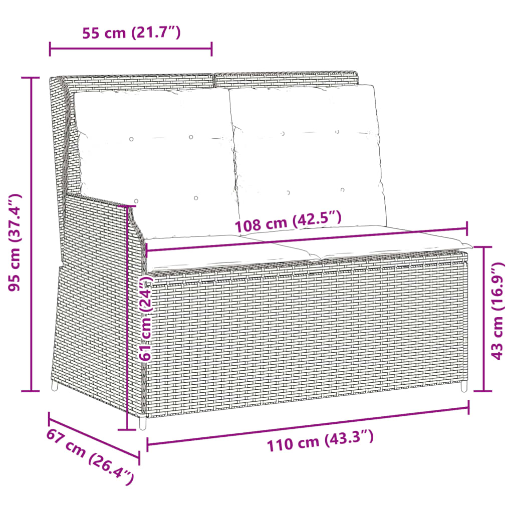 Gartenbank Verstellbar Mit Kissen Braun Poly Rattan Dunkelgrün