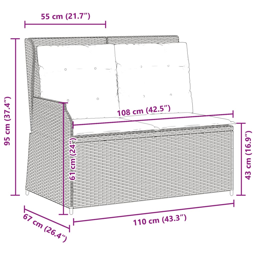 Gartenbank Verstellbar Mit Kissen Grau Poly Rattan Blau