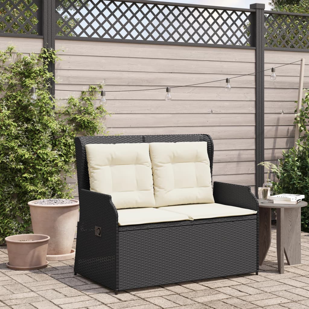 Gartenbank Verstellbar Mit Kissen Schwarz Poly Rattan