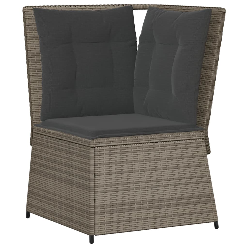 Garten-Ecksofa Mit Kissen Grau Poly Rattan Grau Und Dunkelblau