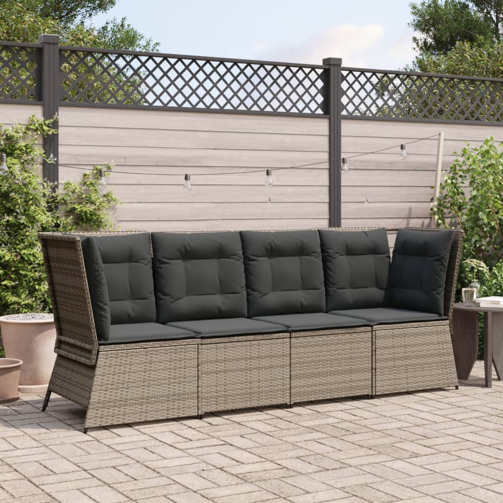 Garten-Ecksofa Mit Kissen Grau Poly Rattan Grau Und Dunkelblau