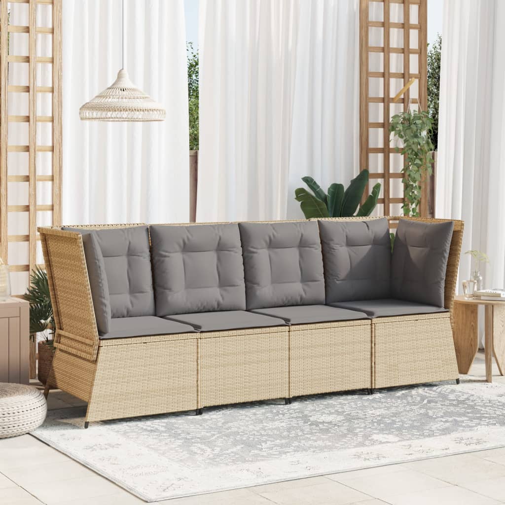 Garten-Ecksofa Mit Kissen Beige Poly Rattan