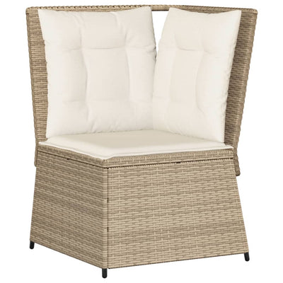 Garten-Ecksofa Mit Kissen Beige Poly Rattan Grau Und Dunkelblau