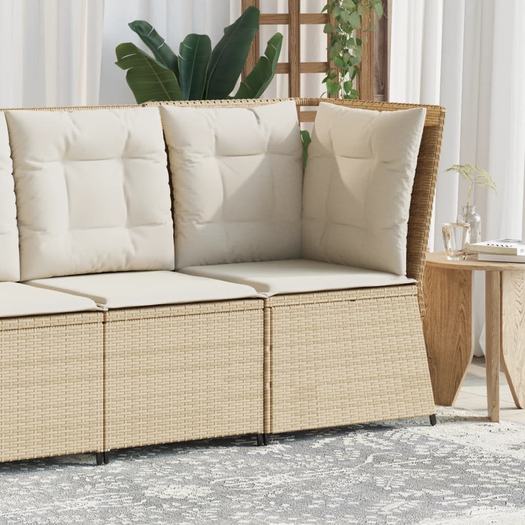 Garten-Ecksofa Mit Kissen Beige Poly Rattan Grau Und Dunkelblau