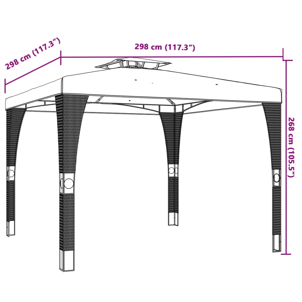 Pavillon Mit Doppeldach 2,98X2,98 M Stahl