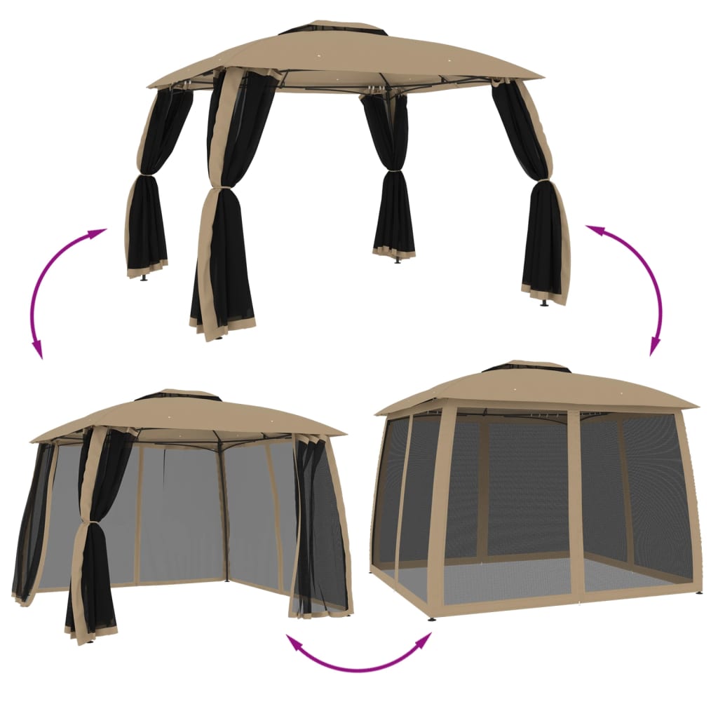 Pavillon Mit Doppeldach & Netzwänden 2,93X2,93 M Stahl