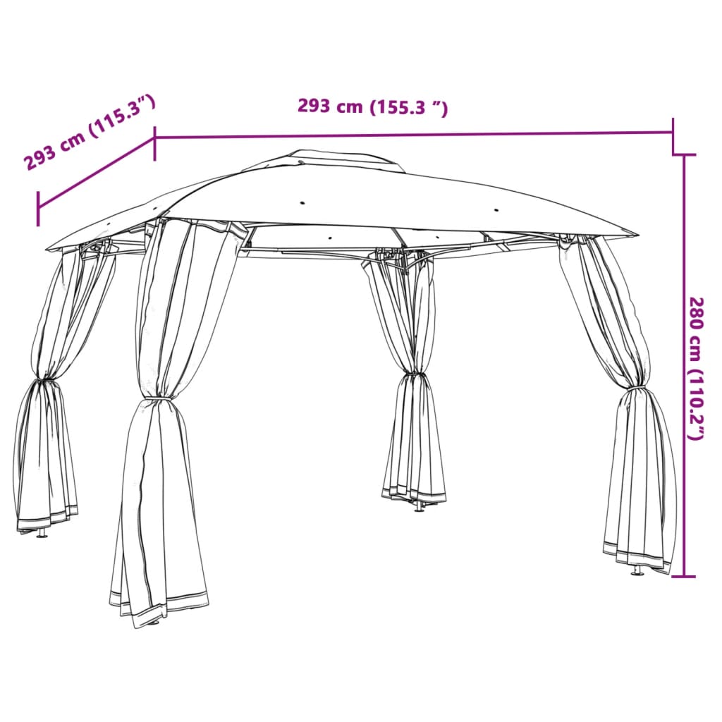 Pavillon Mit Doppeldach & Netzwänden 2,93X2,93 M Stahl