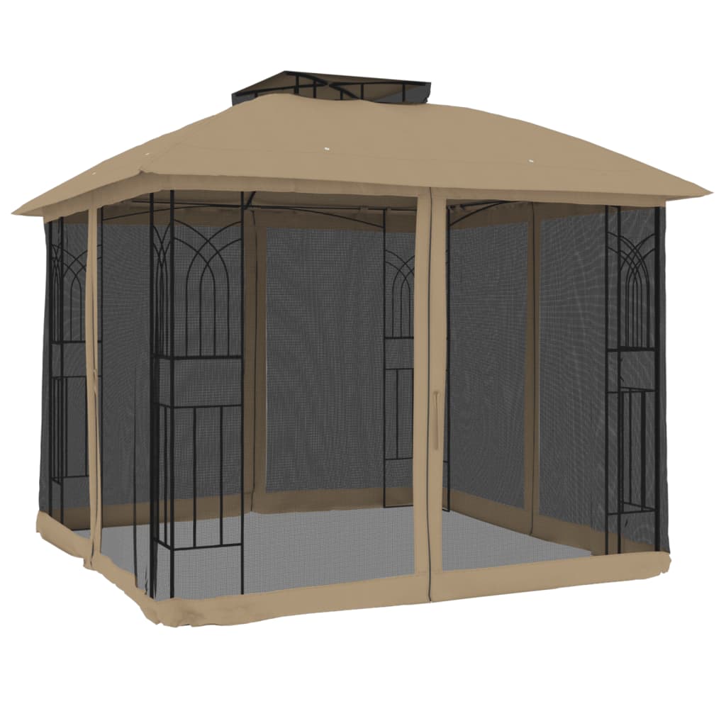 Pavillon Mit Doppeldach & Netzwänden 2,94X2,94 M Stahl