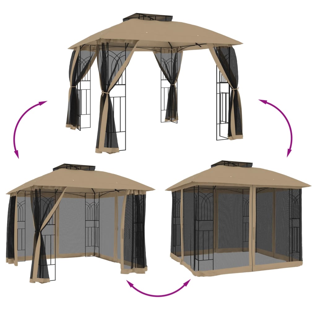 Pavillon Mit Doppeldach & Netzwänden 2,94X2,94 M Stahl