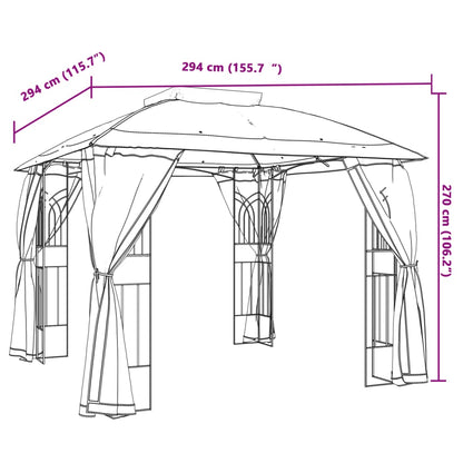 Pavillon Mit Doppeldach & Netzwänden 2,94X2,94 M Stahl