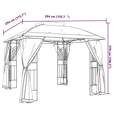 Pavillon Mit Doppeldach & Netzwänden 2,94X2,94 M Stahl