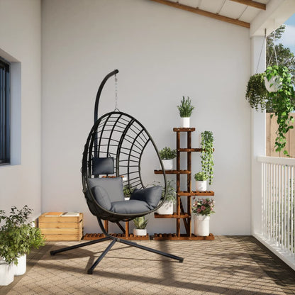 Hängesessel Ei-Design Mit Ständer Rattan Und Stahl