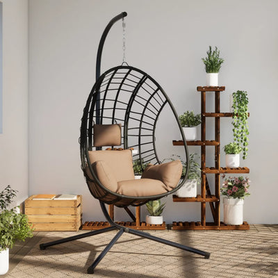 Hängesessel Ei-Design Mit Ständer Rattan Und Stahl