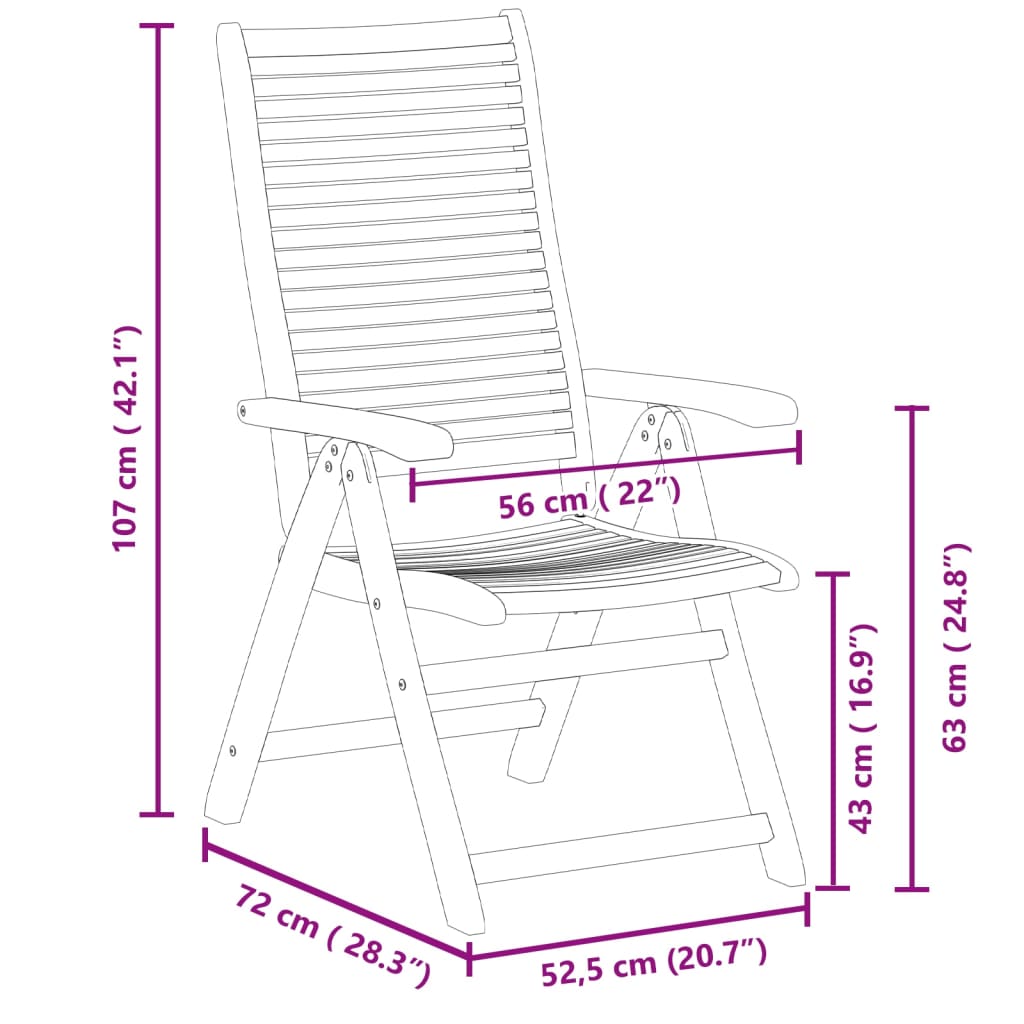 Gartenstühle 8 Stk. Verstellbar 56X72X107 Cm Massivholz Akazie