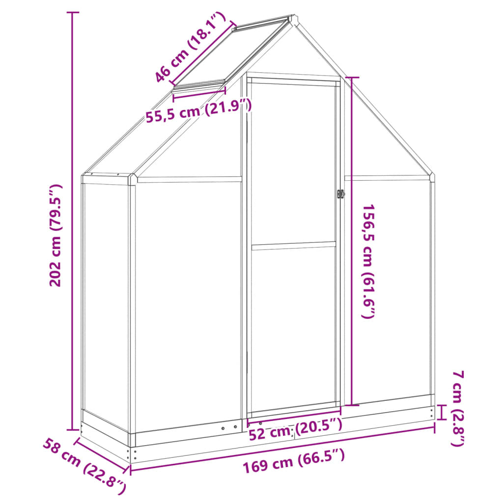 Gewächshaus Mit Fundamentrahmen N 169X58X202Cm Aluminimum