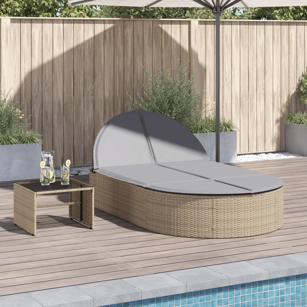 Doppel-Sonnenliege Mit Kissen Poly Rattan