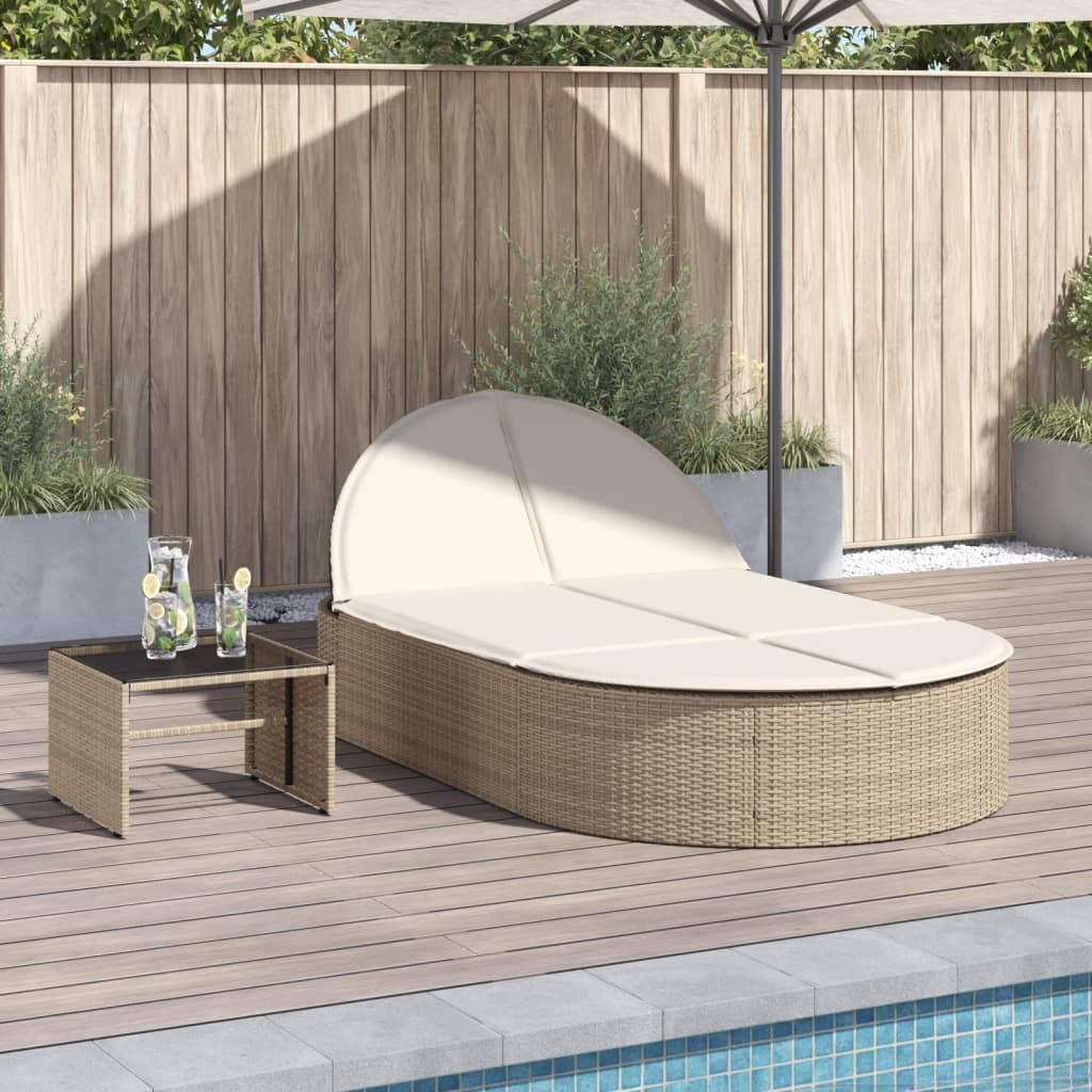 Doppel-Sonnenliege Mit Kissen Poly Rattan