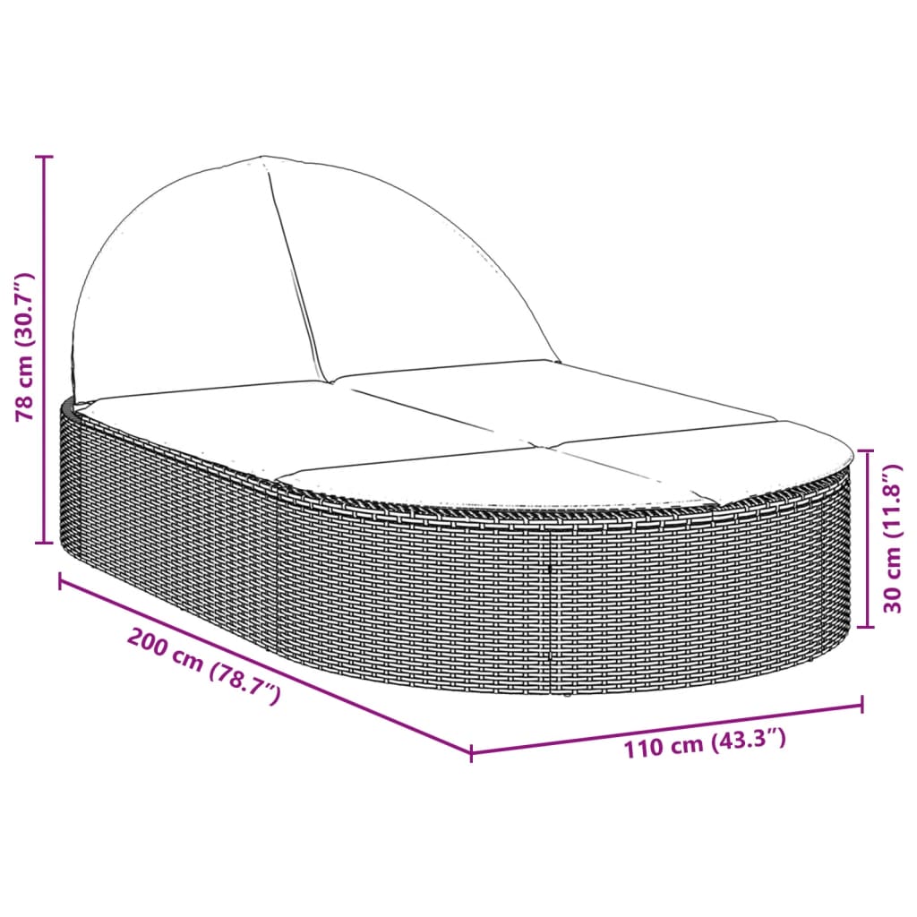 Doppel-Sonnenliege Mit Kissen Poly Rattan