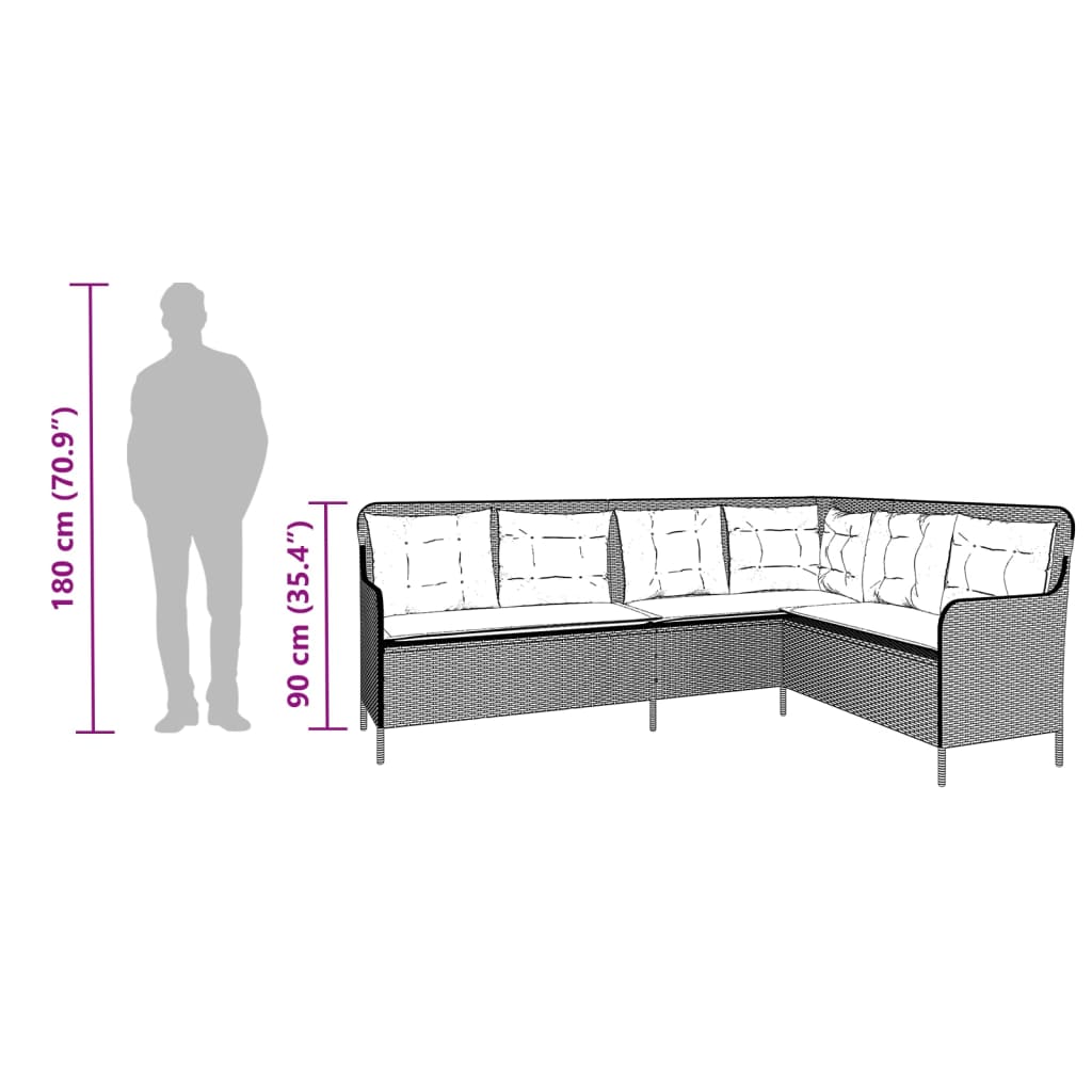 Gartensofa In L-Form Mit Kissen Poly Rattan