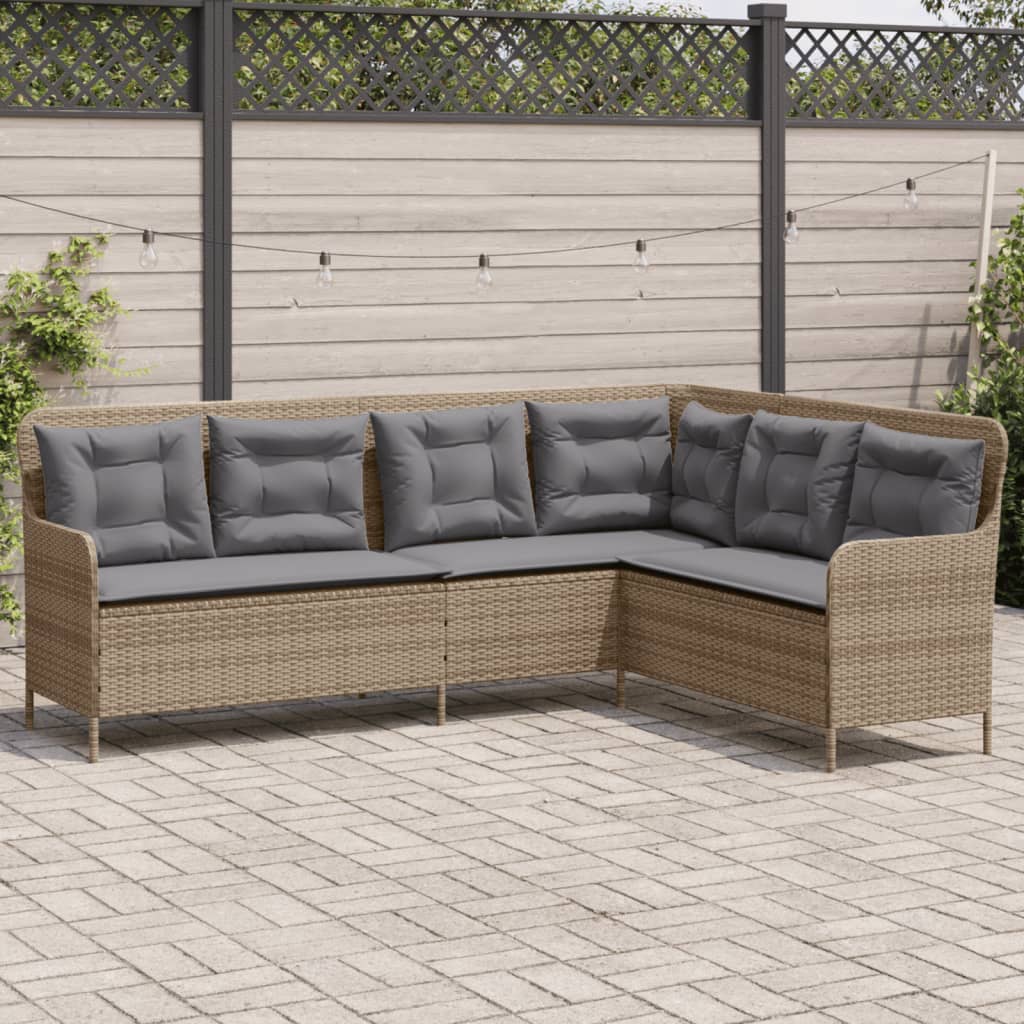 Gartensofa In L-Form Mit Kissen Poly Rattan