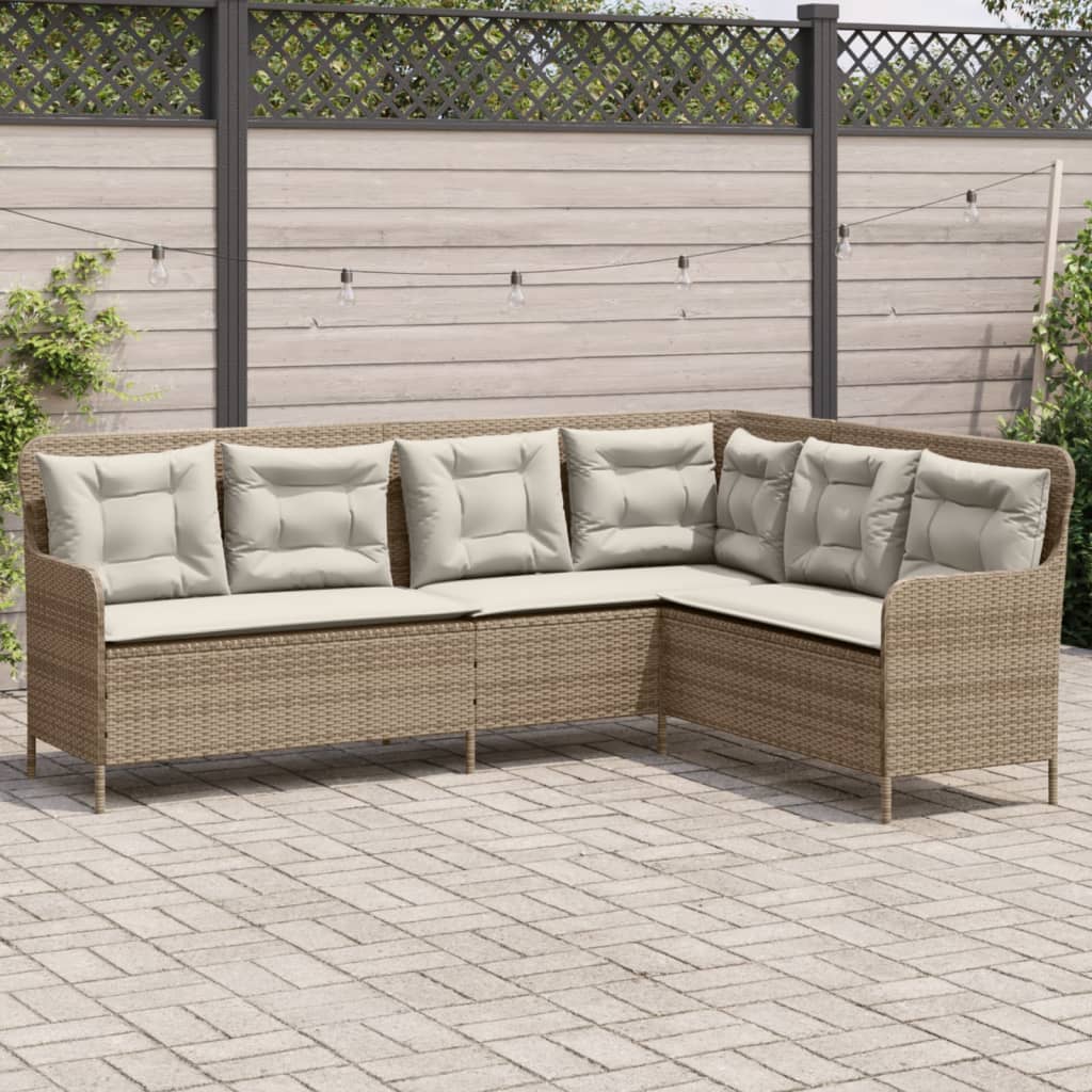 Gartensofa In L-Form Mit Kissen Poly Rattan