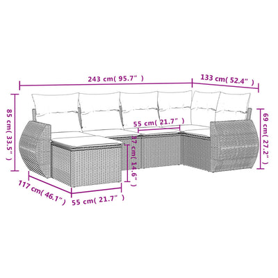 6-Tlg. Garten-Sofagarnitur Mit Kissen Poly Rattan