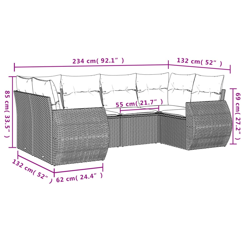 6-Tlg. Garten-Sofagarnitur Mit Kissen Poly Rattan