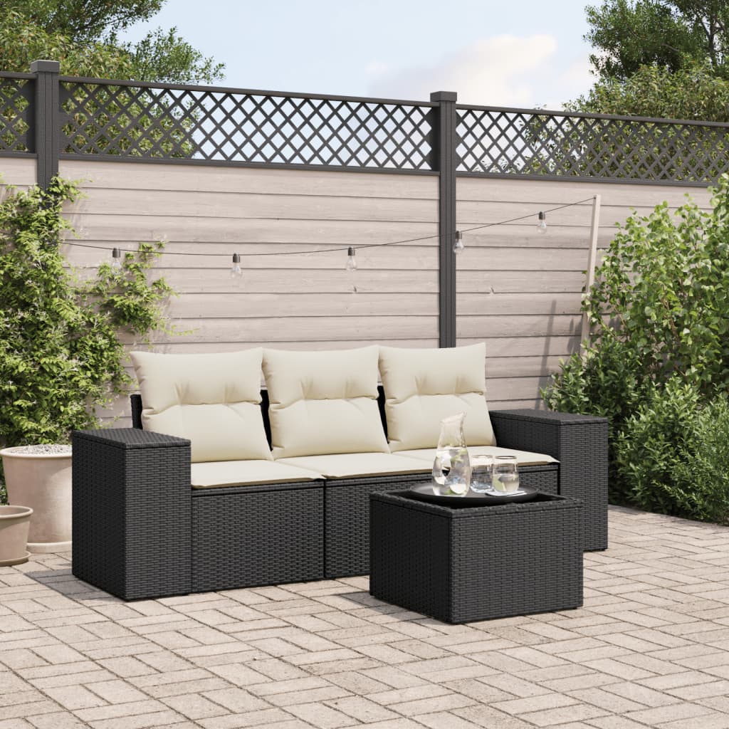 4-Tlg. Garten-Sofagarnitur Mit Kissen Poly Rattan