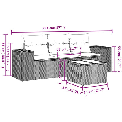 4-Tlg. Garten-Sofagarnitur Mit Kissen Poly Rattan