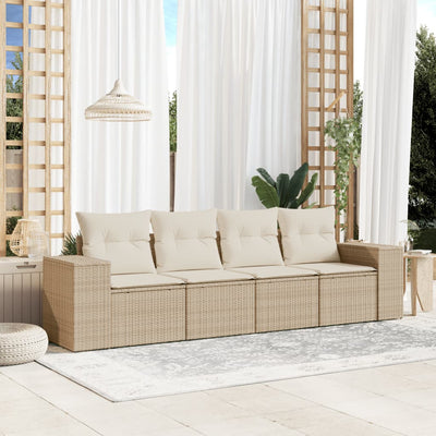 4-Tlg. Garten-Sofagarnitur Mit Kissen Poly Rattan