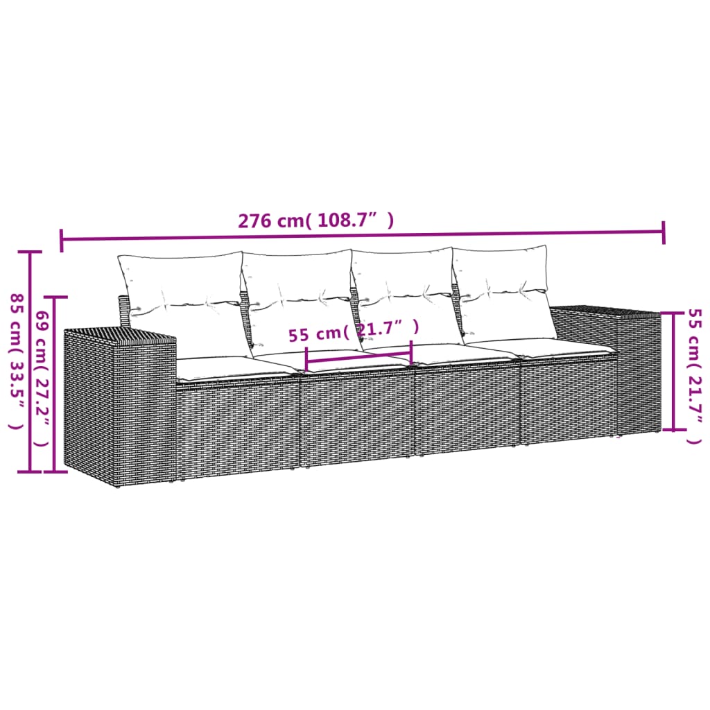 4-Tlg. Garten-Sofagarnitur Mit Kissen Poly Rattan